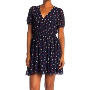 Madewell Floral Smocked Waist Mini Dress Deep Indigo Navy Blue XL M2863